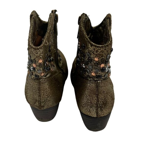 FRYE Deborah Studded Gold Metallic Short Side Zip Up Heel Girls Ankle Boots 1 - Picture 3 of 4